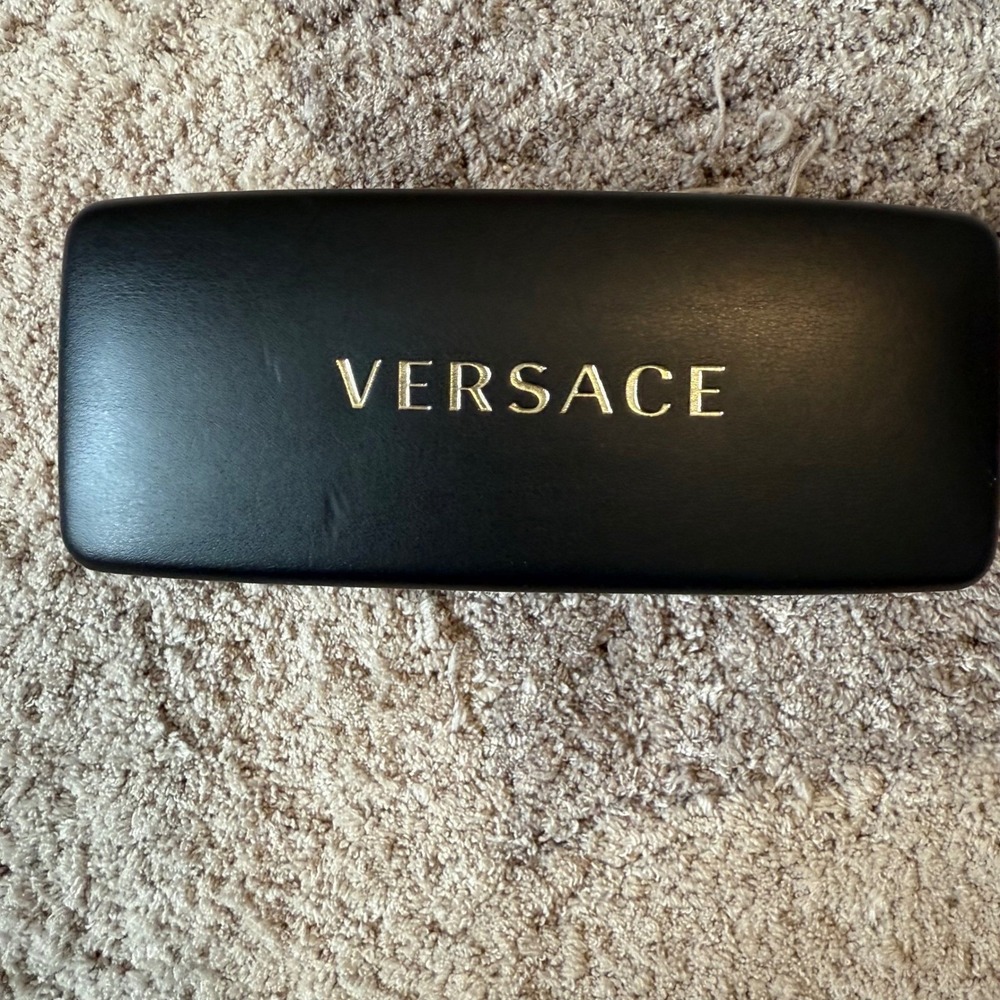 Versace Black Hard Sunglasses Eyeglasses‎ Case with New Cleaning Cloth Gold Logo